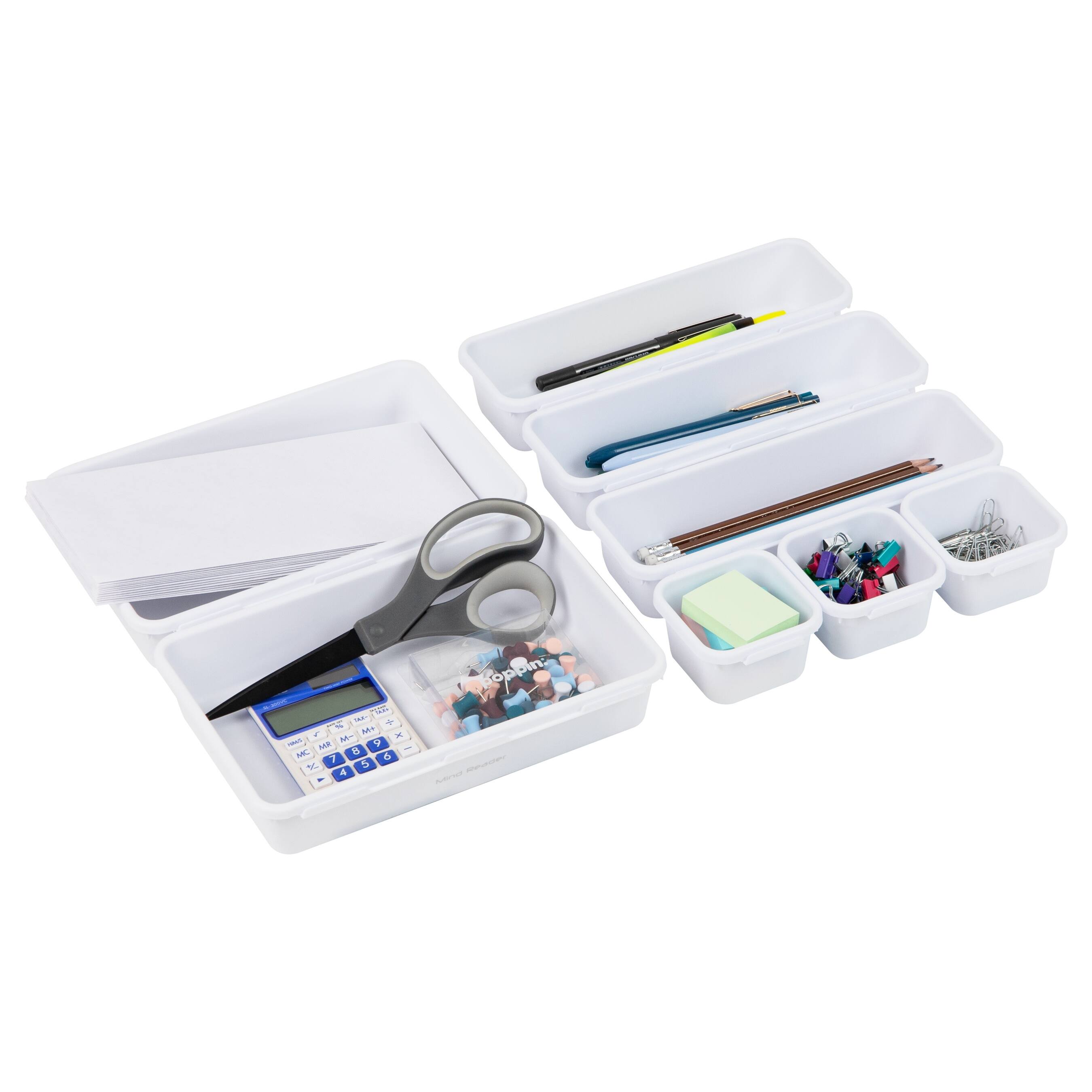 Mind Reader - 8-Pc Drawer Organizer, Desk Organizer, Interlocking, Storage, Kitchen, Office - White