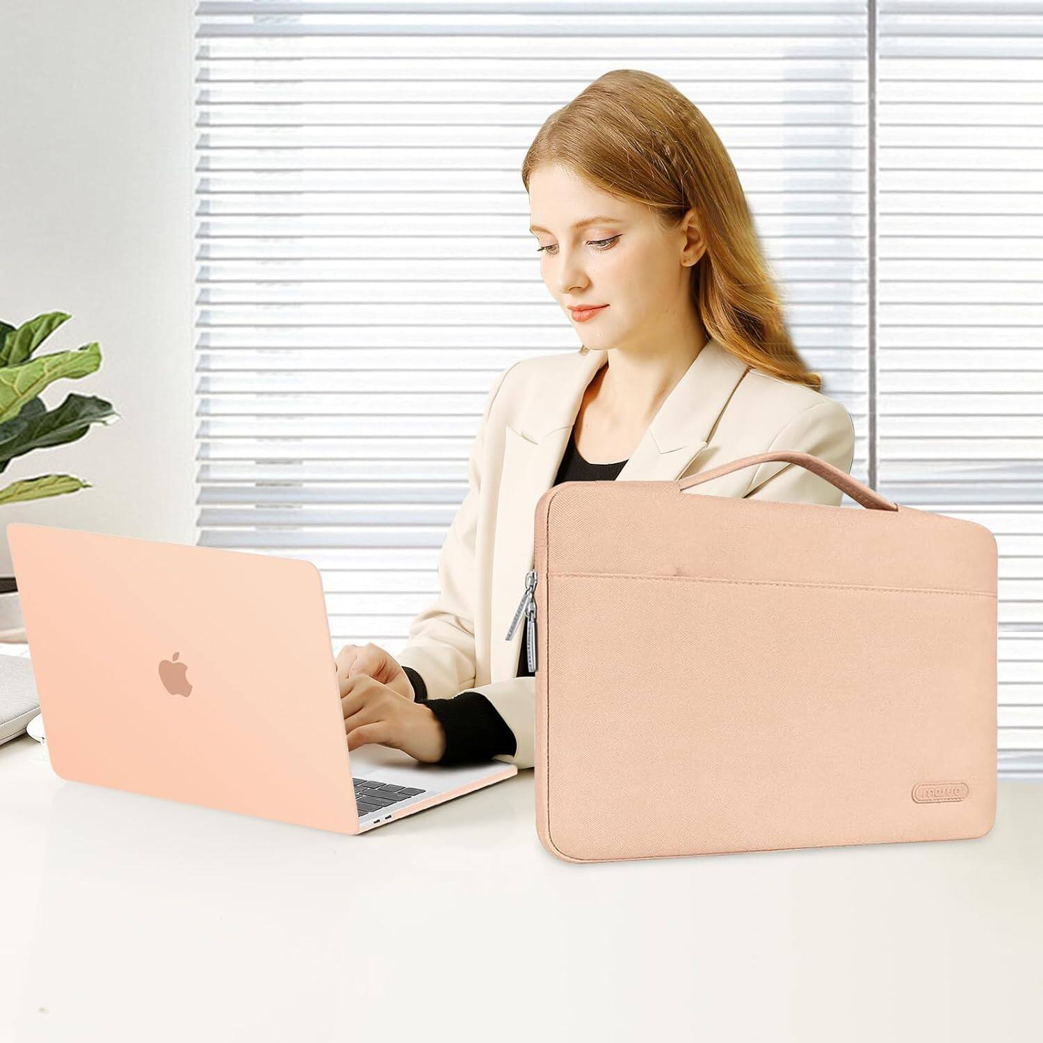 Alt View 3. mosiso - 5-in-1 MacBook Air 13 Case and Sleeve Kit A2337/A2179/A1932 - Peach Fuzz.