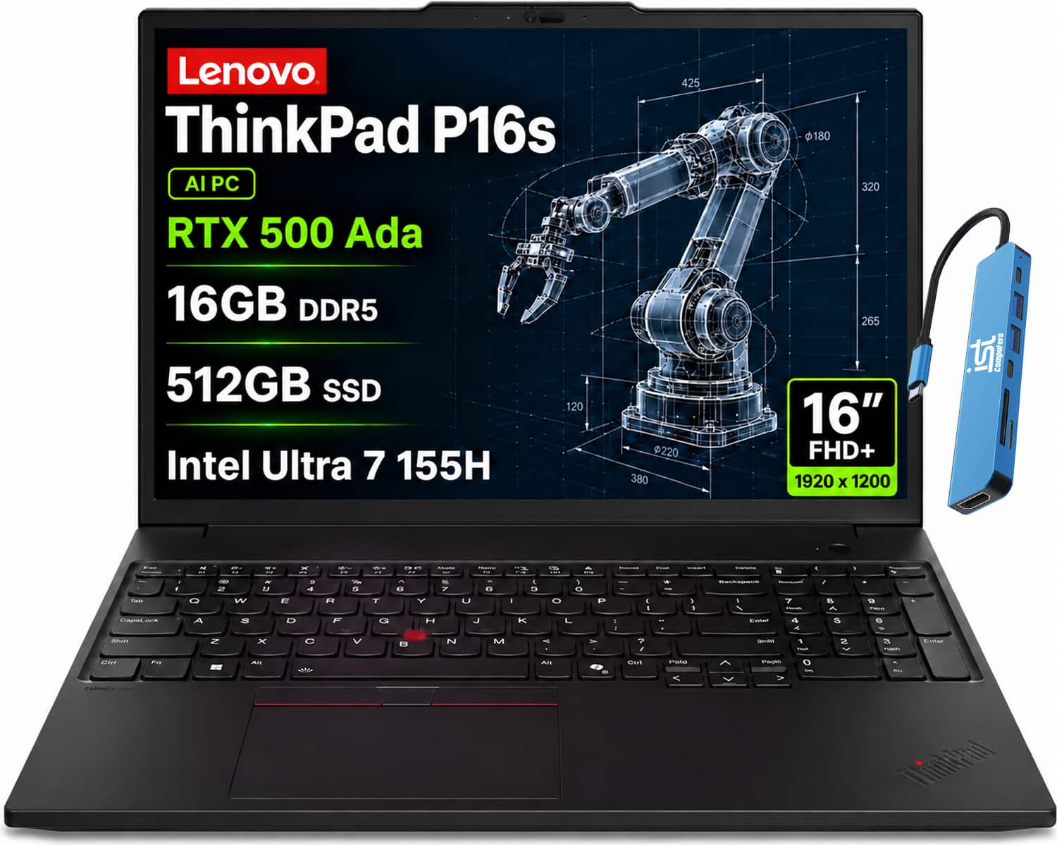 Lenovo - Upgraded - ThinkPad P16s Gen3 16"FHD+ Mobile Workstation Laptop - RTX 500Ada - Intel Ultra 7 155H - 16GB RAM - 512GB SSD - Win11Pro - Black