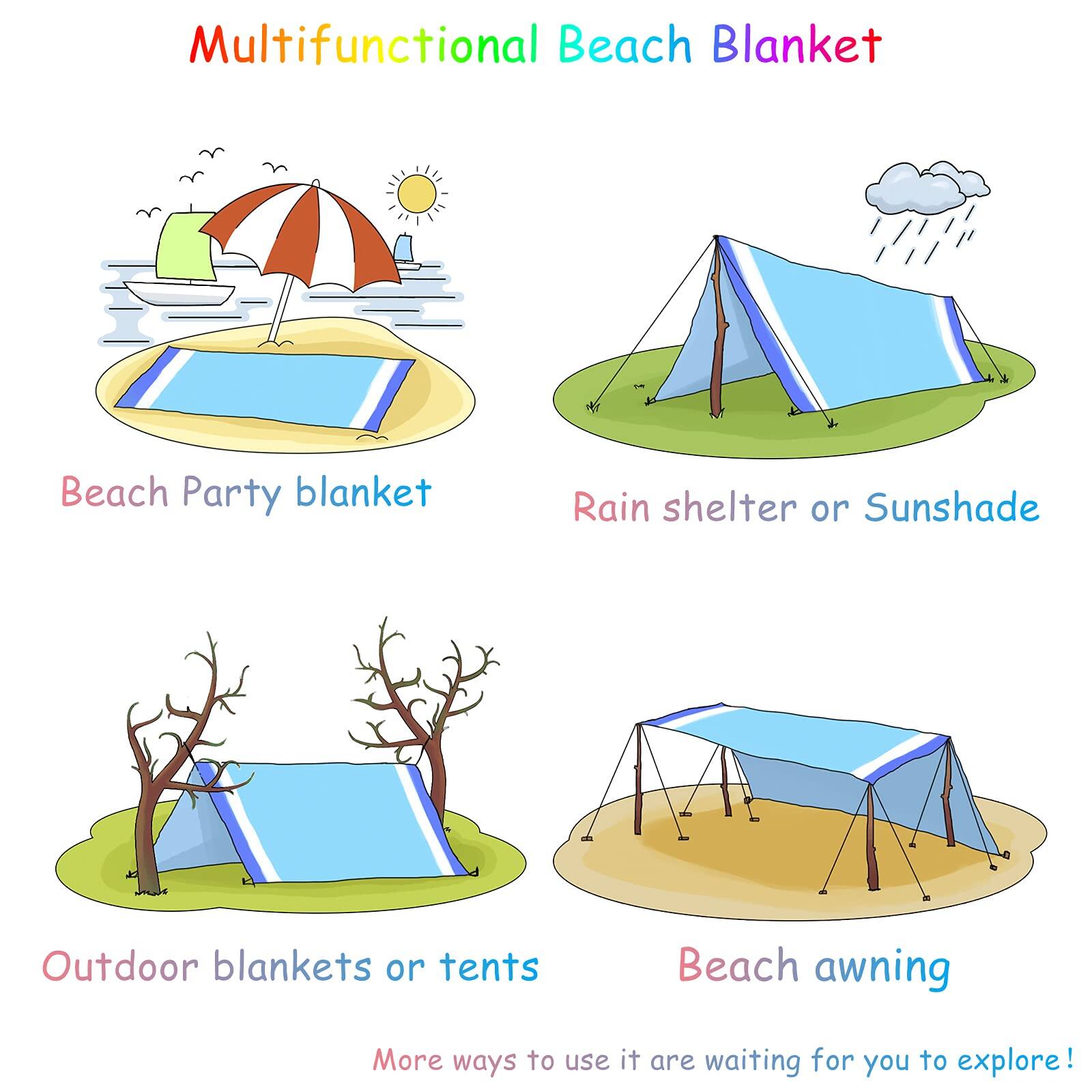 Multifunctional Beach Blanket

- Beach Party blanket
- Rain shelter or Sunshade
- Outdoor blankets or tents
- Beach awning

More ways to use it are waiting for you to explore!