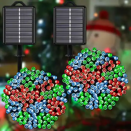 Front. MOSZAR LLC - Red White Green Fairy Lights, Solar Christmas String Lights, Outdoor Waterproof - Red White Green.