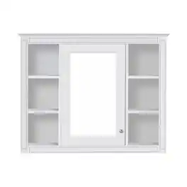 Ecooso - 35x27.5in Wall Mounted Bathroom Cabinet with Mirror, Storage Organizer with Open Shelves - White