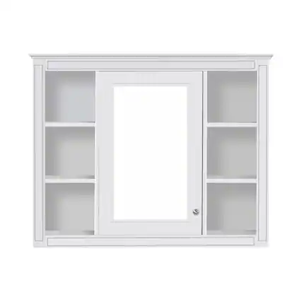 Front. Ecooso - 35x27.5in Wall Mounted Bathroom Cabinet with Mirror, Storage Organizer with Open Shelves - White.