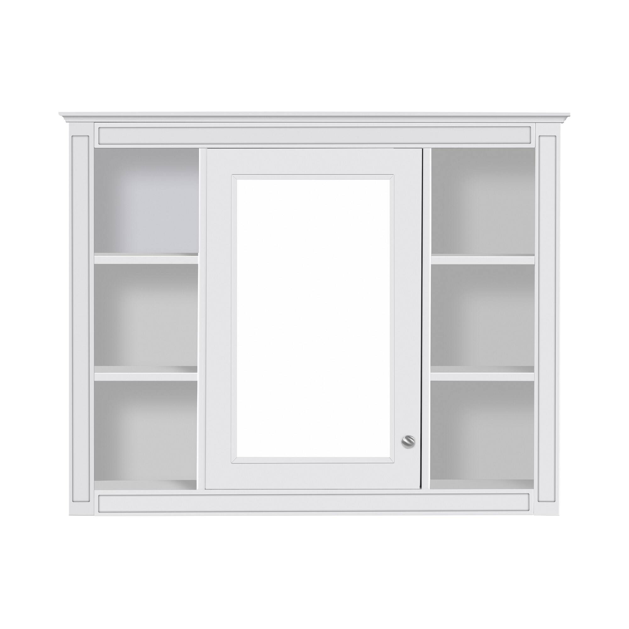 Front. Ecooso - 35x27.5in Wall Mounted Bathroom Cabinet with Mirror, Storage Organizer with Open Shelves - White.