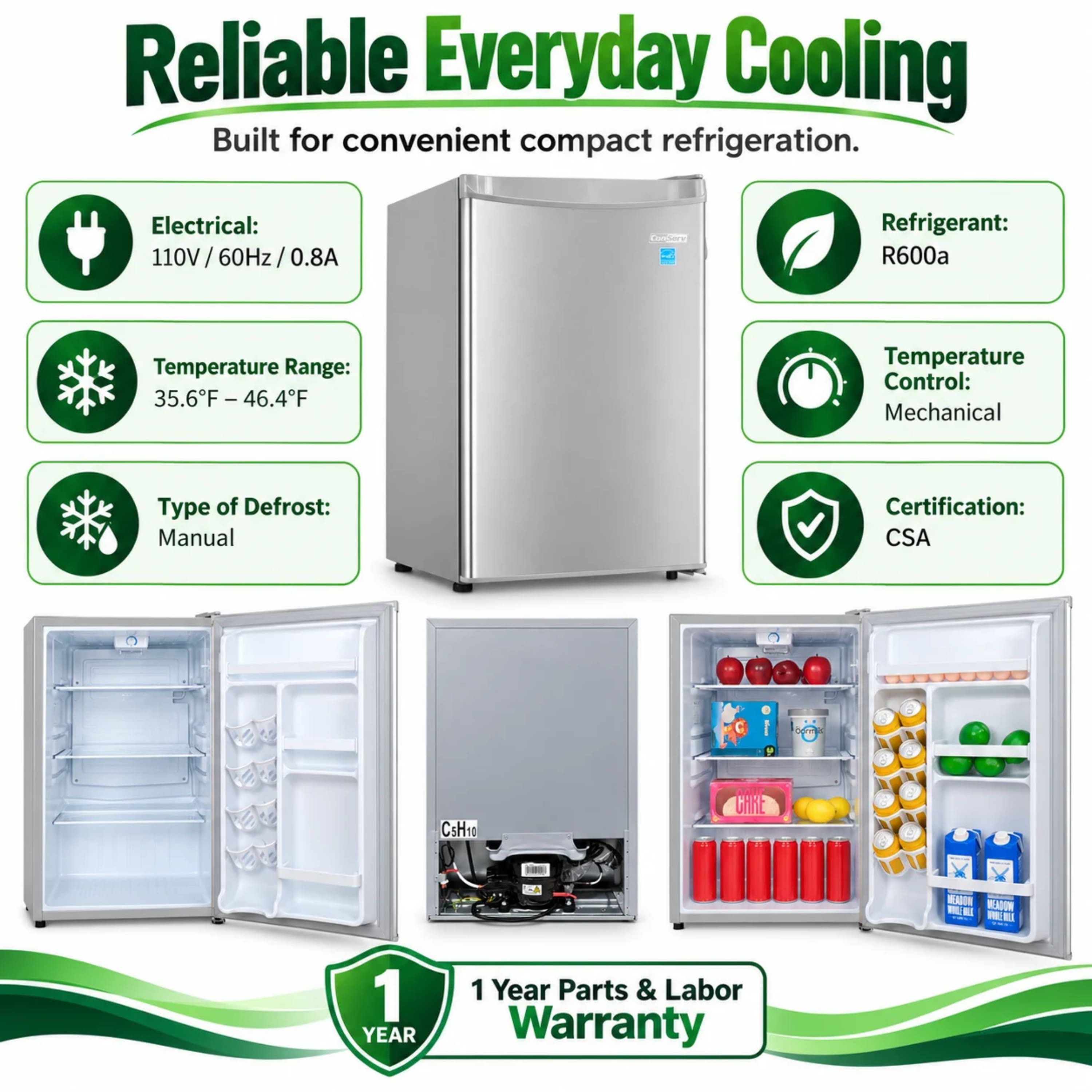 Conserv 20 inch Compact Refrigerator 4.5 Cu.Ft. Mini Fridge