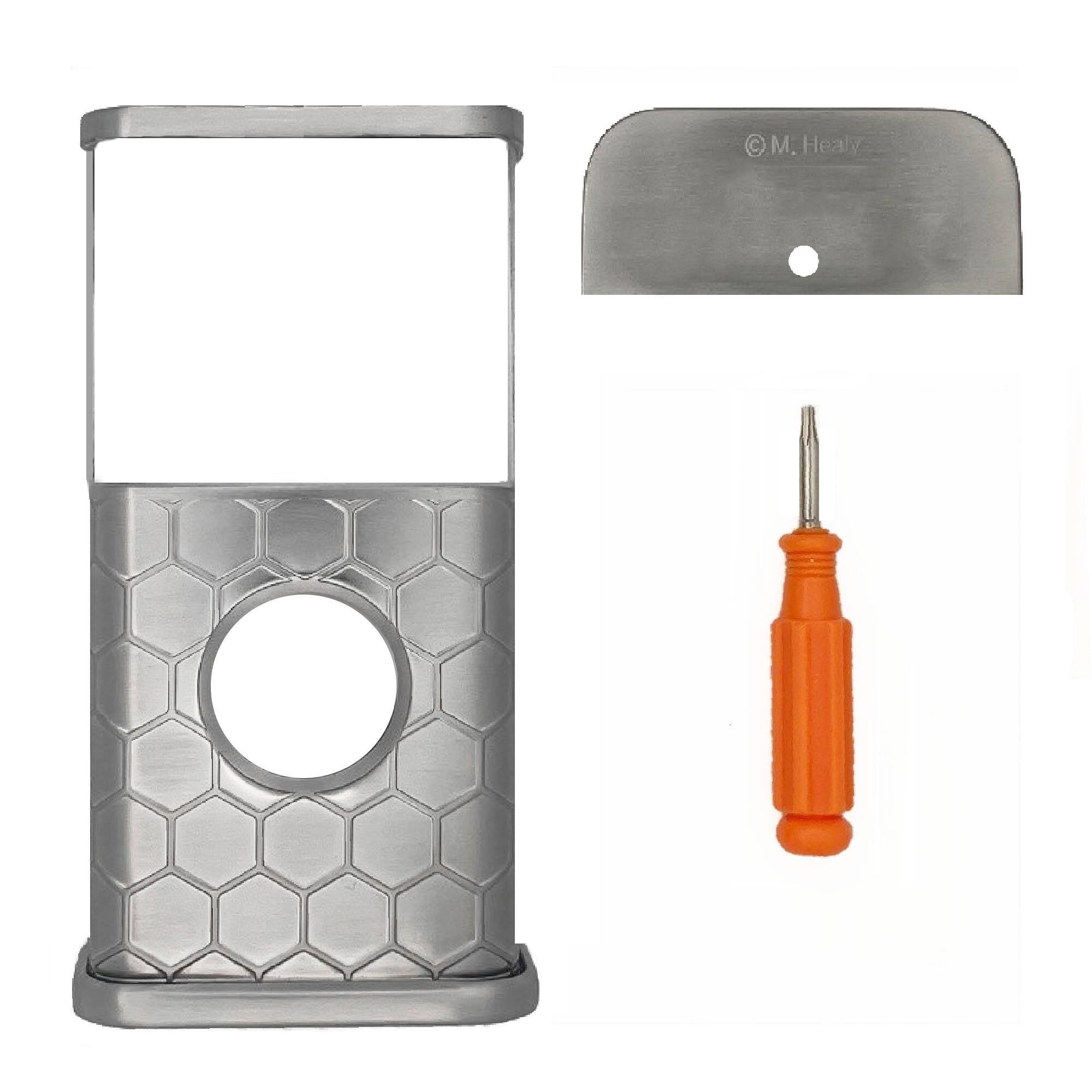 Back. Michael Healy - Honeycomb Video Doorbell Cover (Ring 3, 3 Plus, 4, Battery Plus and Battery Pro) - Nickel Silver.