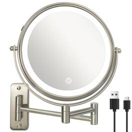 HM 1810 - Wall Mounted Lighted Makeup Mirror Rechargeable Double Sided Magnifying With Color Lights Touch Dimmable Ba - Brushed Nickel