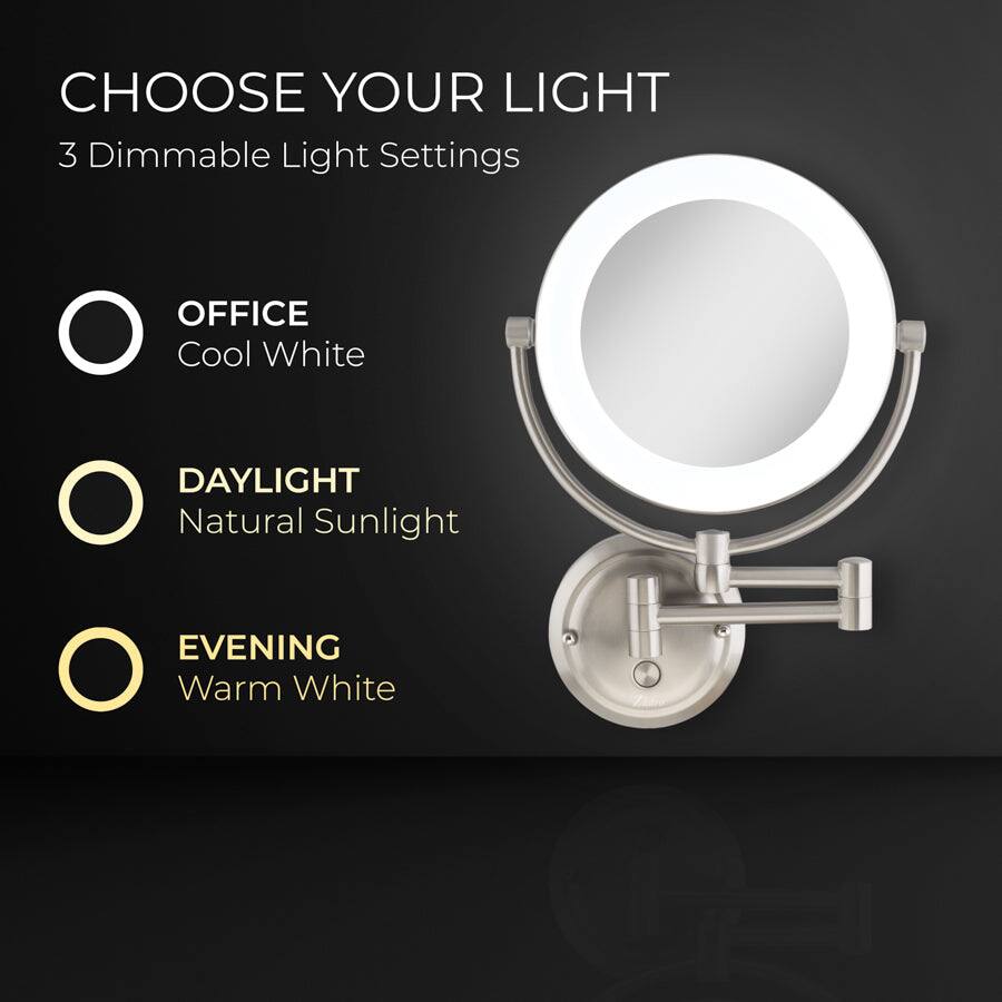 CHOOSE YOUR LIGHT  
3 Dimmable Light Settings  

- OFFICE  
  Cool White  

- DAYLIGHT  
  Natural Sunlight  

- EVENING  
  Warm White