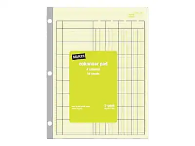 4 Column Book Staples Columnar Books, 100 Pages, 4 Columns, 2/Pack Green ST18857 ...