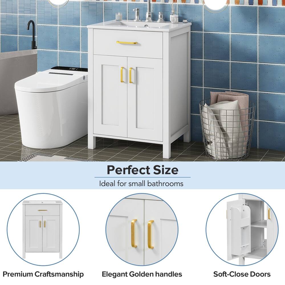 Perfect Size  
Ideal for small bathrooms

Premium Craftsmanship  
Elegant Golden handles  
Soft-Close Doors