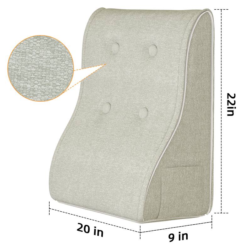 Left. wowmax - Back Support Pillow for Reading - Linen White - Bed Chair Cushion w/Zipper (20x9x22in) - White.