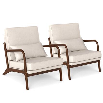 Front. Costway - Costway 2 PCS Modern Accent Chair Upholstered Leisure Armchair with Rubber Wood Armrests - Beige.