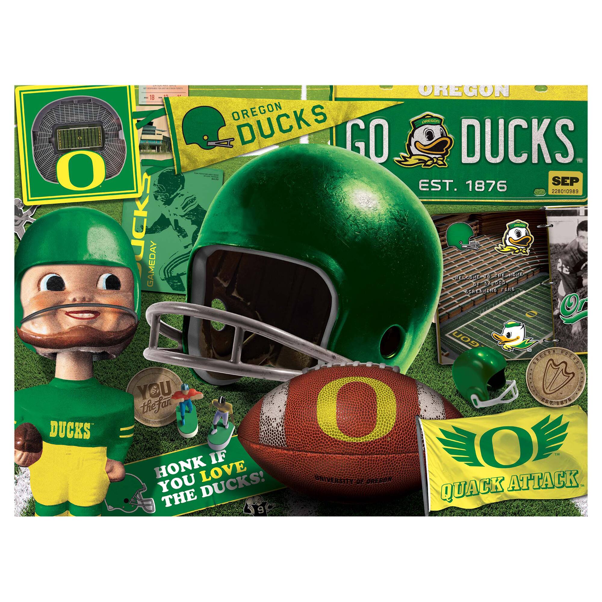 Sure, here is the corrected and grouped text from the image:

---

**Top Left:**
- "JCKS GAMEDAY OREGON OREGON DUCKS"

**Top Center:**
- "OREGON DUCKS"
- "GO DUCKS"
- "EST. 1876"

**Top Right:**
- "SEP 228010889"

**Middle Left:**
- "YOU the fan"

**Middle Center:**
- "HONK IF YOU LOVE THE DUCKS!"

**Middle Right:**
- "QUACK ATTACK"

**Bottom Left:**
- "DUCKS"

**Bottom Center:**
- "UNIVERSITY OF OREGON"

**Bottom Right:**
- "WELCOME TO THE MODE OF THE MIGHTY OREGON DUCKS"
- "SUPPORT THIS GREAT TEAM"

**Additional Text:**
- "YOU the fan"
- "DUCKS"
- "QUACK ATTACK"

---

This text is grouped based on its location and relevance in the image.
