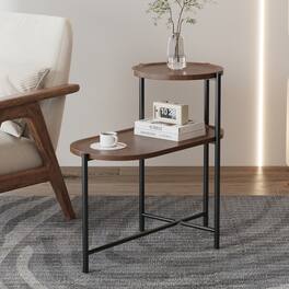 GOODSILO - Modern Round Coffee Table with Two-Tier Storage Trays for Living Room and Small Spaces - Walnut Brown