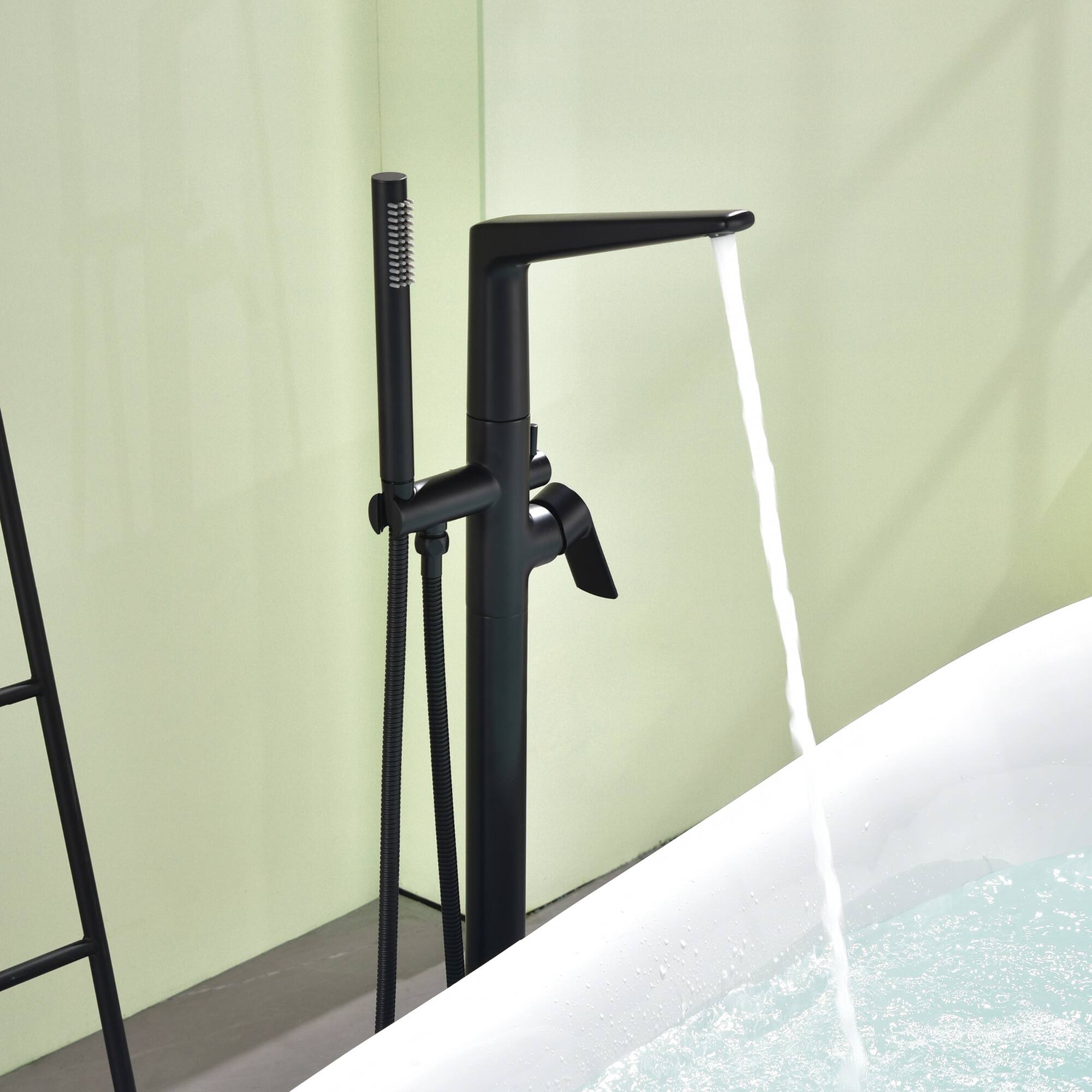 Alt View 1. Boyel Living - Matte Black Bathtub Faucet Cast Brass Single Handle Handheld Spray 60-Inch Steel Hose cUPC - Matte Black.