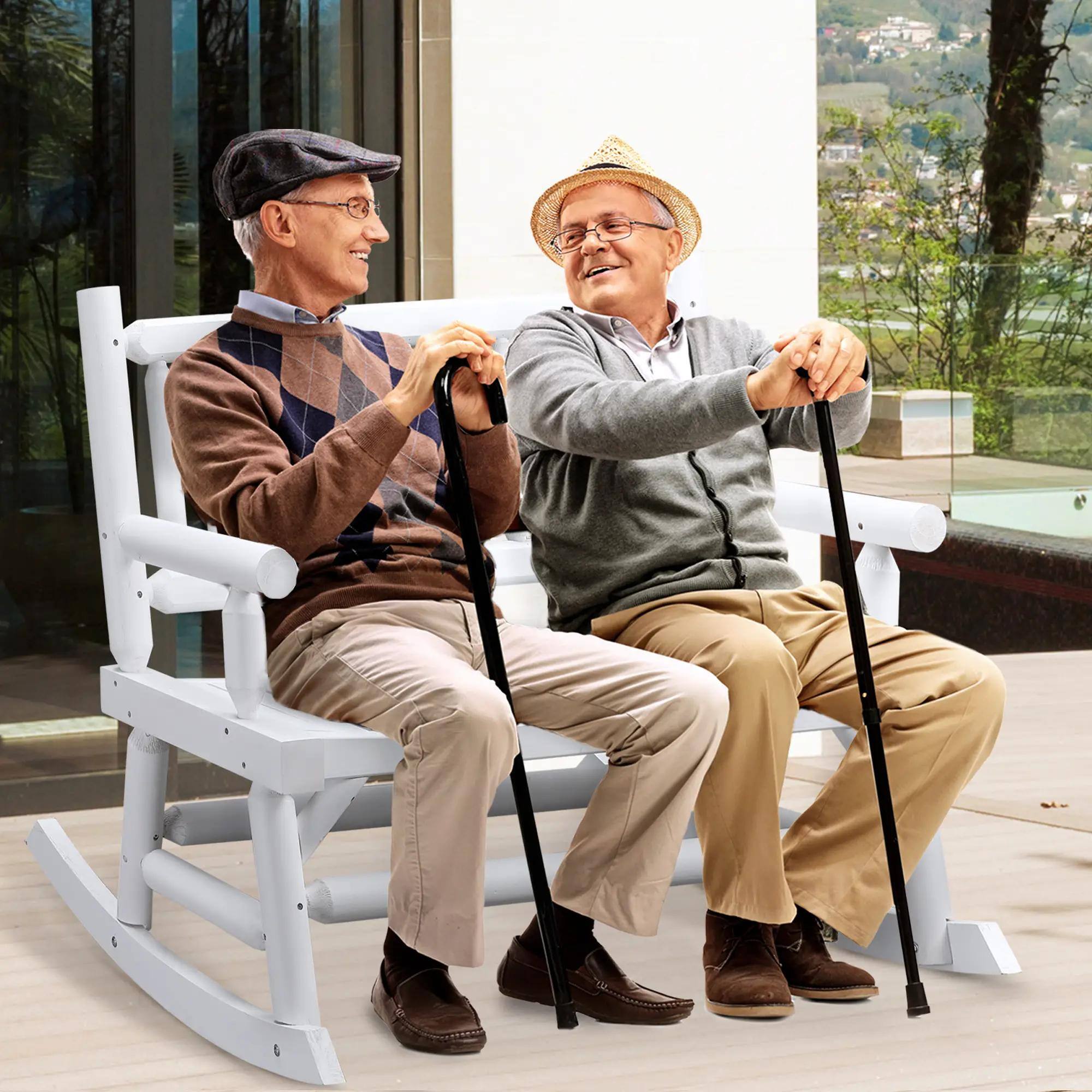 Alt View 7. Resenkos - Resenkos 2-Seater Log Rocking Chair, Durable Outdoor Loveseat, Wide Comfortable Seats, Perfect for Patio, Garden, White - White.