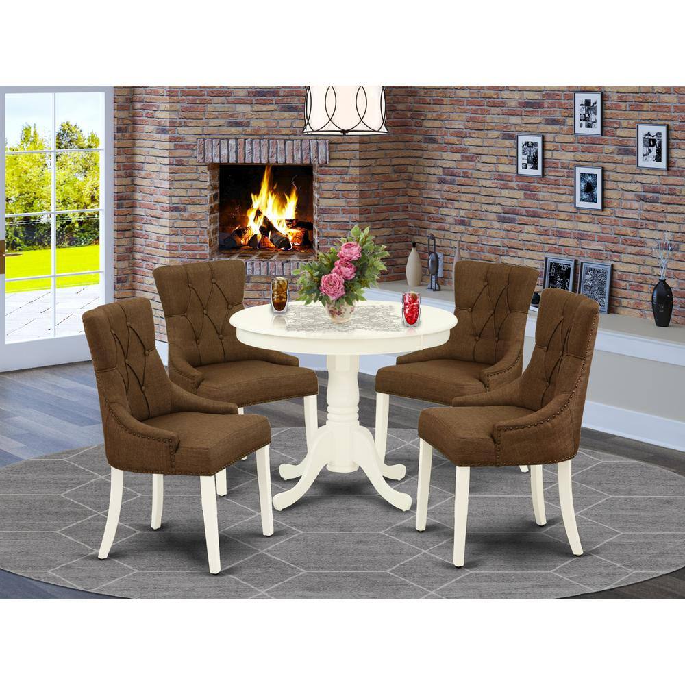 Left. East West Furniture - Dining Room Set Linen White - Brown.