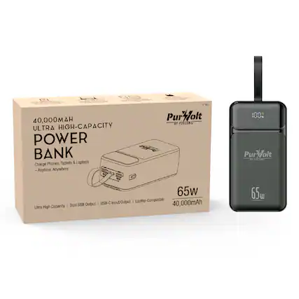 40,000mAh Ultra High-Capacity Power Bank
Charge Phones, Tablets & Laptops - Anytime, Anywhere
PurHolt by Pursonic
Ultra High Capacity | Dual USB Output | USB-C Input/Output | Laptop-Compatible
65w
40,000mAh
PurHolt by Pursonic