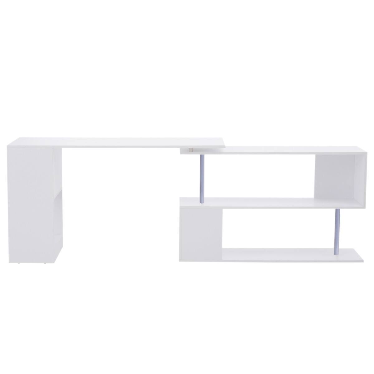 Alt View 1. Anysun - 55" 360° Rotating L Shaped Corner Computer Desk with Storage Shelves & Bookshelf, Home Office Workstation - White.