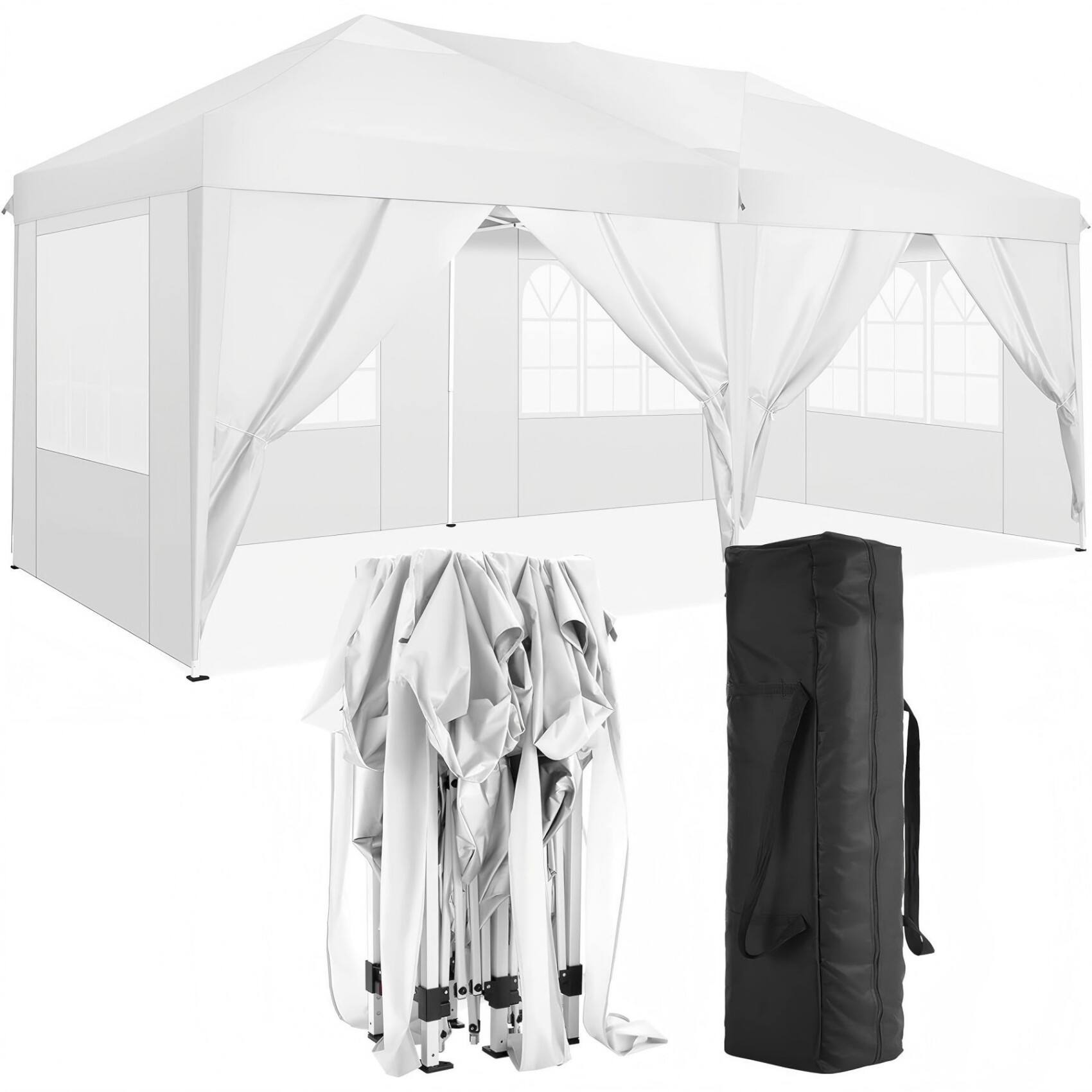Alt View 9. Ecooso - 10'x20' Folding Canopy with 6 Removable Sidewalls Outdoor Event Shelter UPF 50+ Gazebo Portable Tents， Pop Up Canopy - White.