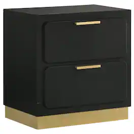 Manhattan Lane - Caer Nightstand, 2 Drawers, Accent Recessed Base, Bar Handles - Black/Gold