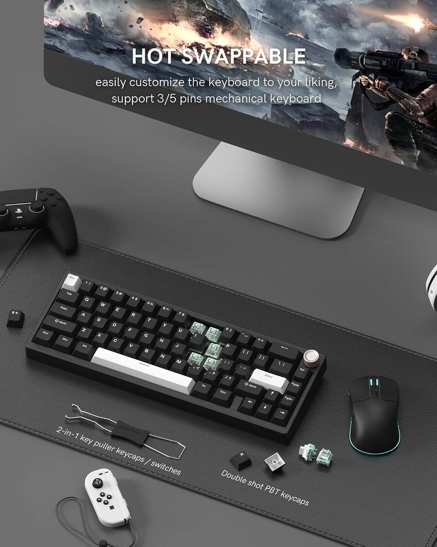 LQXQ SK65 V1 Mechanische Gaming-Tastatur Kabellose, 60 Prozent Aluminium Tastatur, Bluetooth 5.0/2.4GHz/USB-C Wired Hot Swappable Custom RGB Backlit Keyboard für Mac Computer PC, Retro Cremig Weiß LQXQ SK65 V1 Mechanische Gaming-Tastatur Kabellose, 60 Prozent Aluminium Tastatur, Bluetooth 5.0/2.4GHz/USB-C Wired Hot Swappable Custom RGB Backlit Keyboard für Mac Computer PC, Retro Cremig Weiß