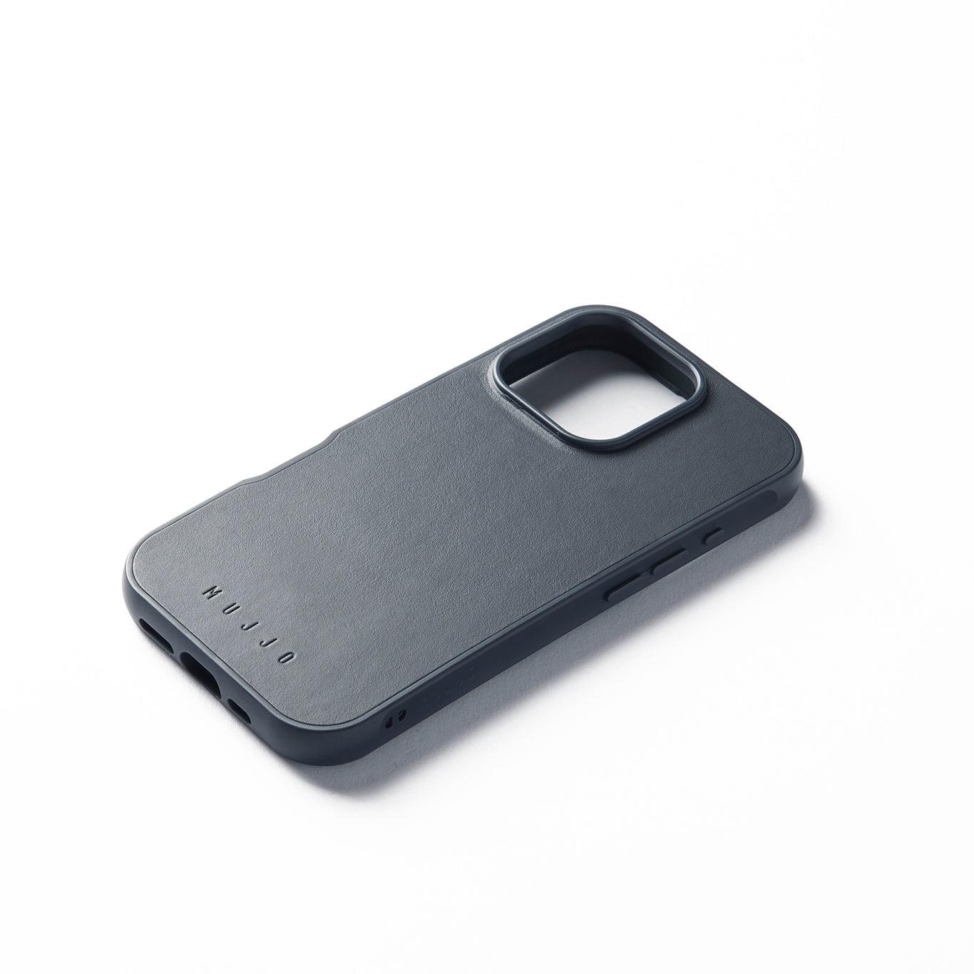 Back. Mujjo - iPhone 16 Pro Shield Case - Steel Blue.