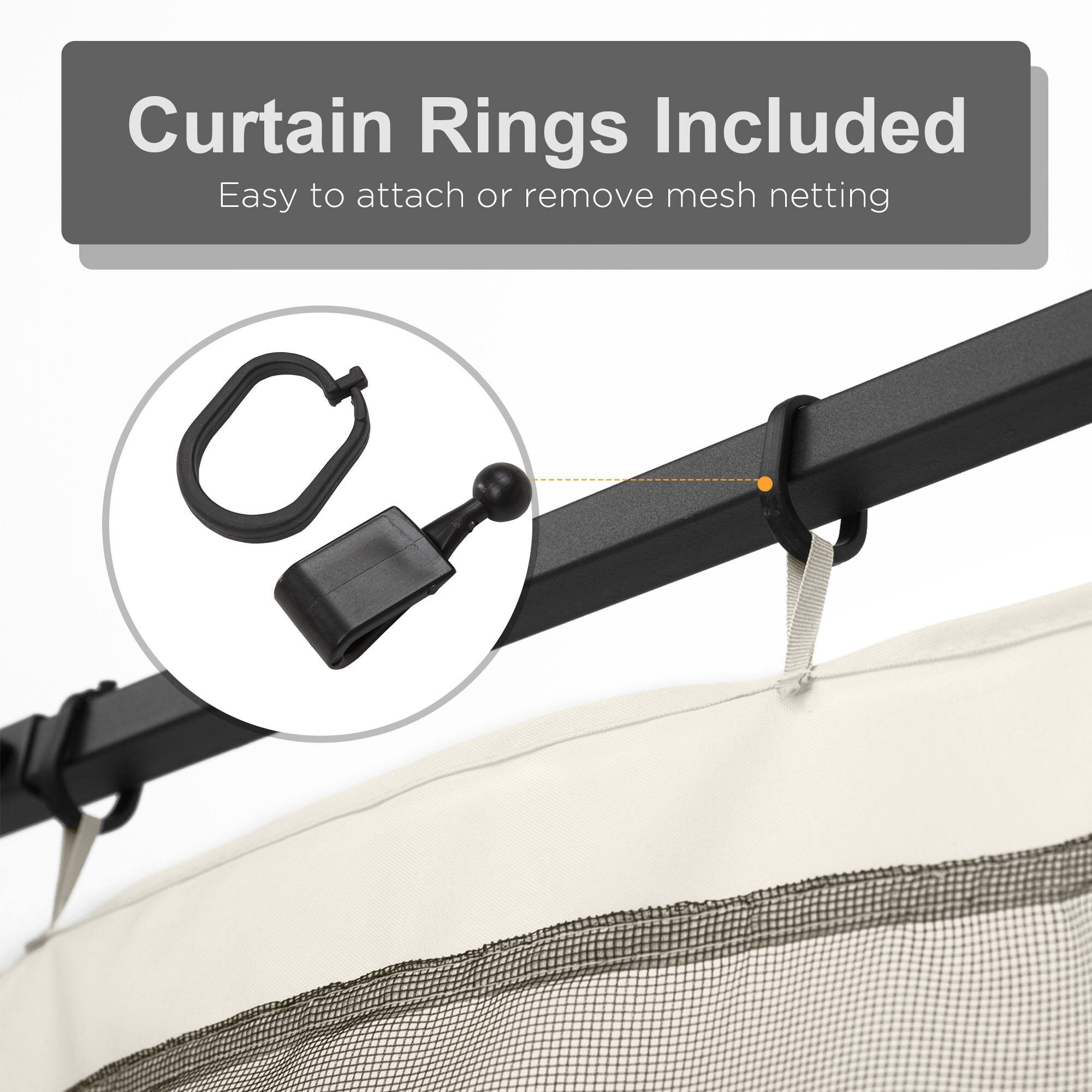 Curtain Rings Included
Easy to attach or remove mesh netting