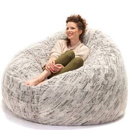 Jaxx - 6 Foot Cocoon 2-in-1 Convertible Large Bean Bag Chair for Adults, Silver Fox - Premium Luxe Fur - Silver Fox