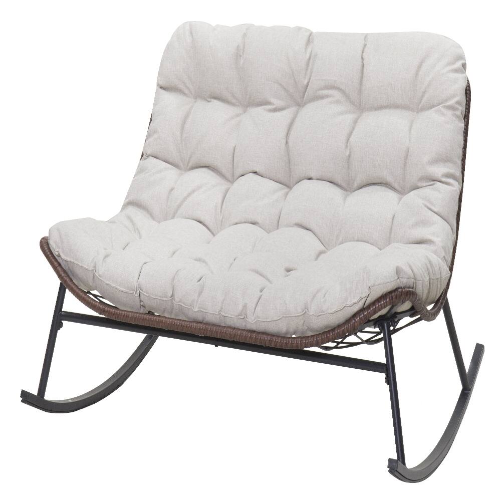 Alt View 2. Loheer - Loheer Double Wide Rocking Papasan Chair 2-Person Oversized Patio Lounge Chair with Cushions PE Rattan - Beige.