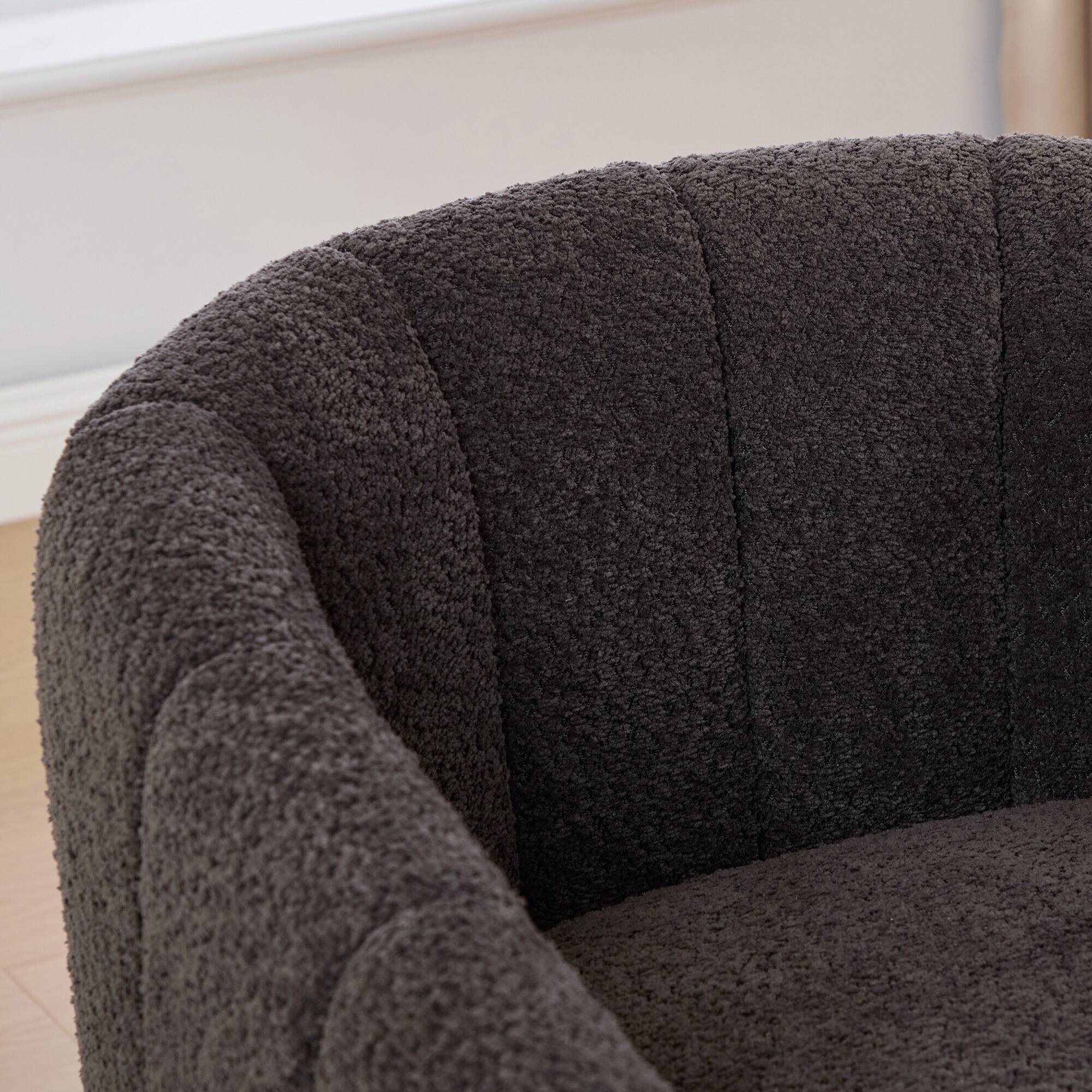 Back. Boyel Living - Chenille Swivel Barrel Accent Chair with Tufted Round Back and Metal Base, 31.89 in. - Charcoal.