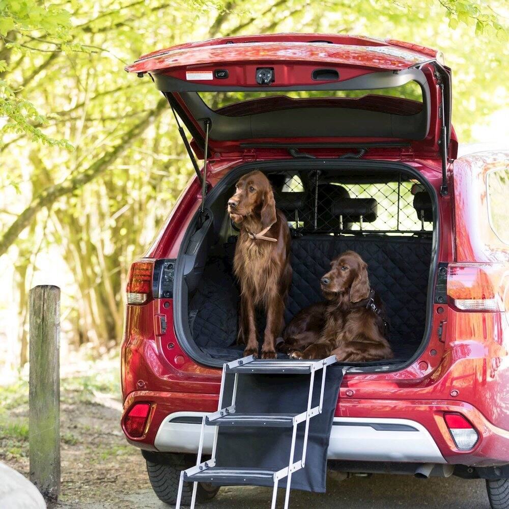Angle. TRIXIE - Heavy Duty Foldable 4 Step Pet Stairs, Lightweight Aluminum, Portable Pet Steps - Silver/Black.