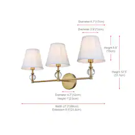 Living District - Bethany 27 inch Wall Sconce in Satin Gold - Satin Gold And White