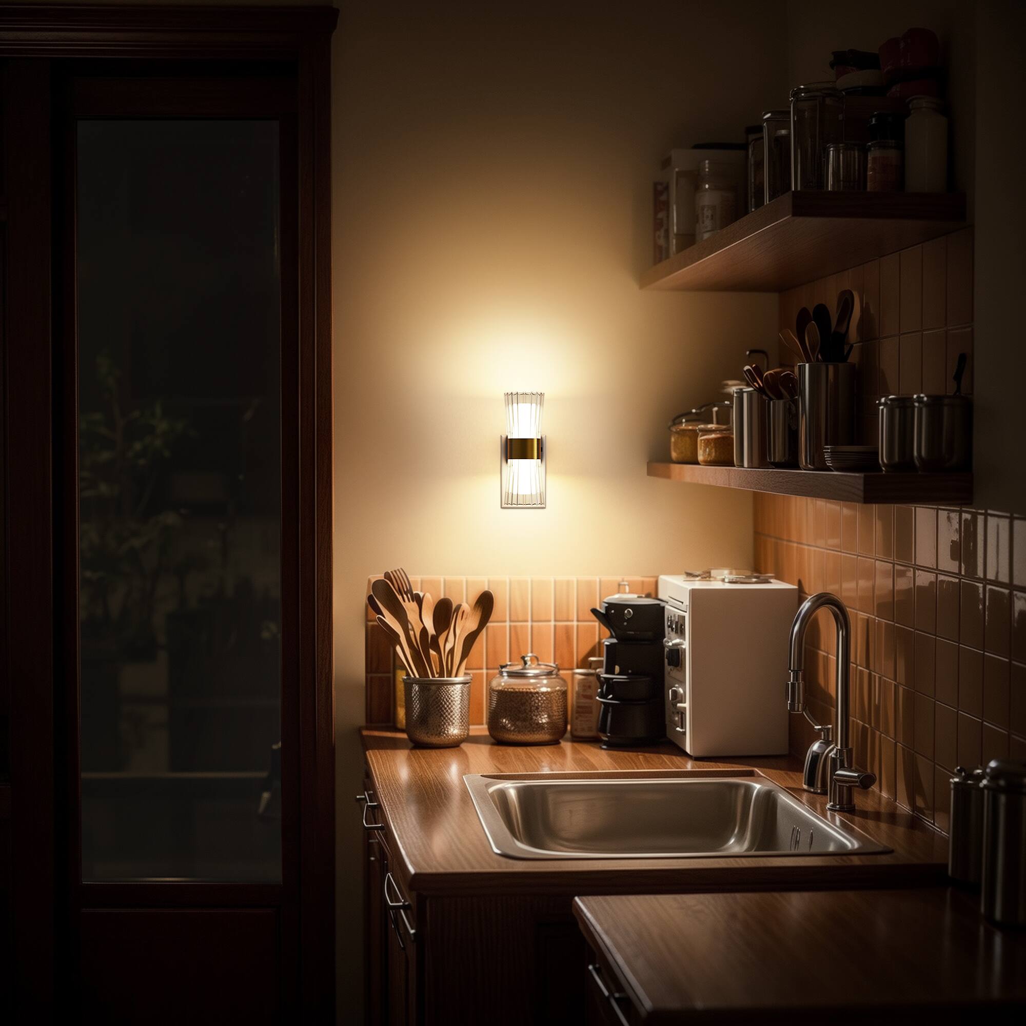 Alt View 3. Jandcase - JANDCASE 2-Pack 1W  Plug-in Night Light, 3000K Warm Glow, Transparent Cylinder with Frosted Inner Shade,Up/Down Light - Black and Gold.