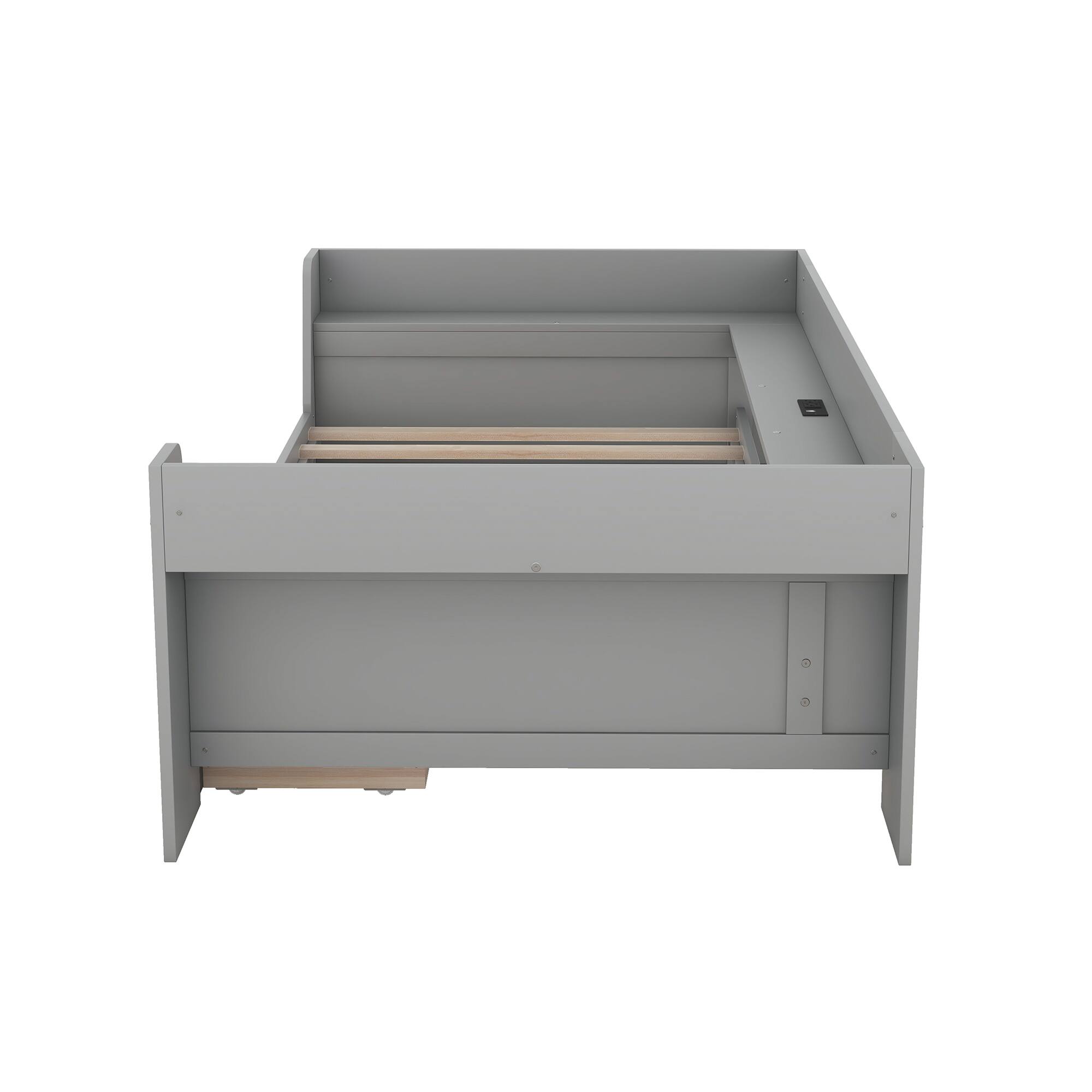 Alt View 6. Tiramisubest - Twin Size Daybed with Shelves, Drawers and Built-In Charging Station, Gray - Gray.