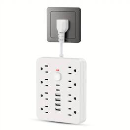 Cluzine - 14-in-1 Multi-Function Power Strip, Multi-Outlet Surge Protector with USB PD Fast Charging for Home & Office - White