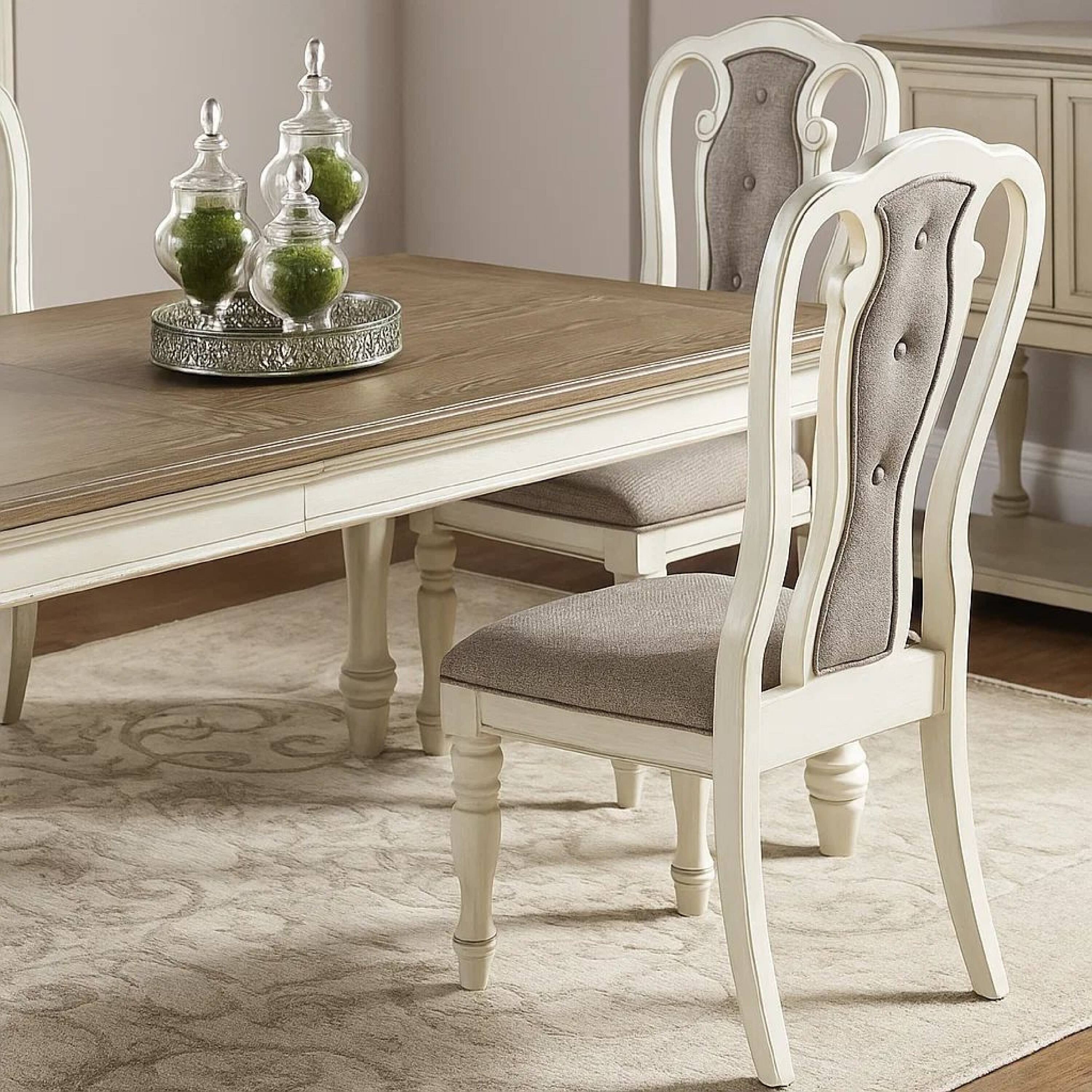 Alt View 4. Manhattan Lane - Dining Chair with Button Tufted Backrest, Padded Seat, Set of 2 - White and Gray.