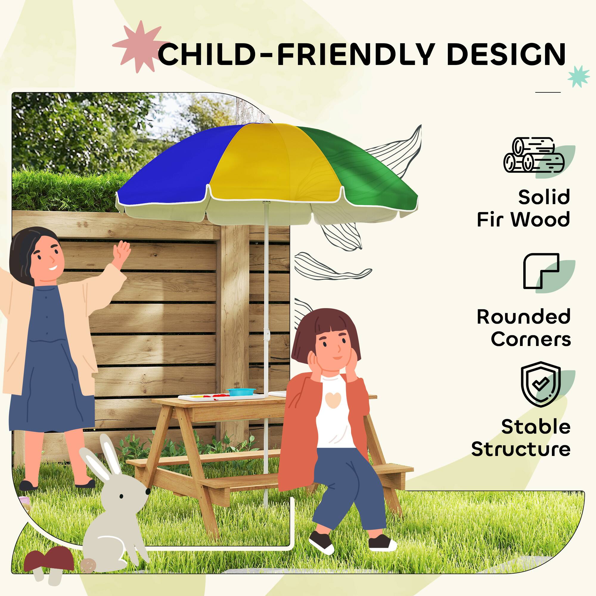 CHILD-FRIENDLY DESIGN

- Solid Fir Wood
- Rounded Corners
- Stable Structure