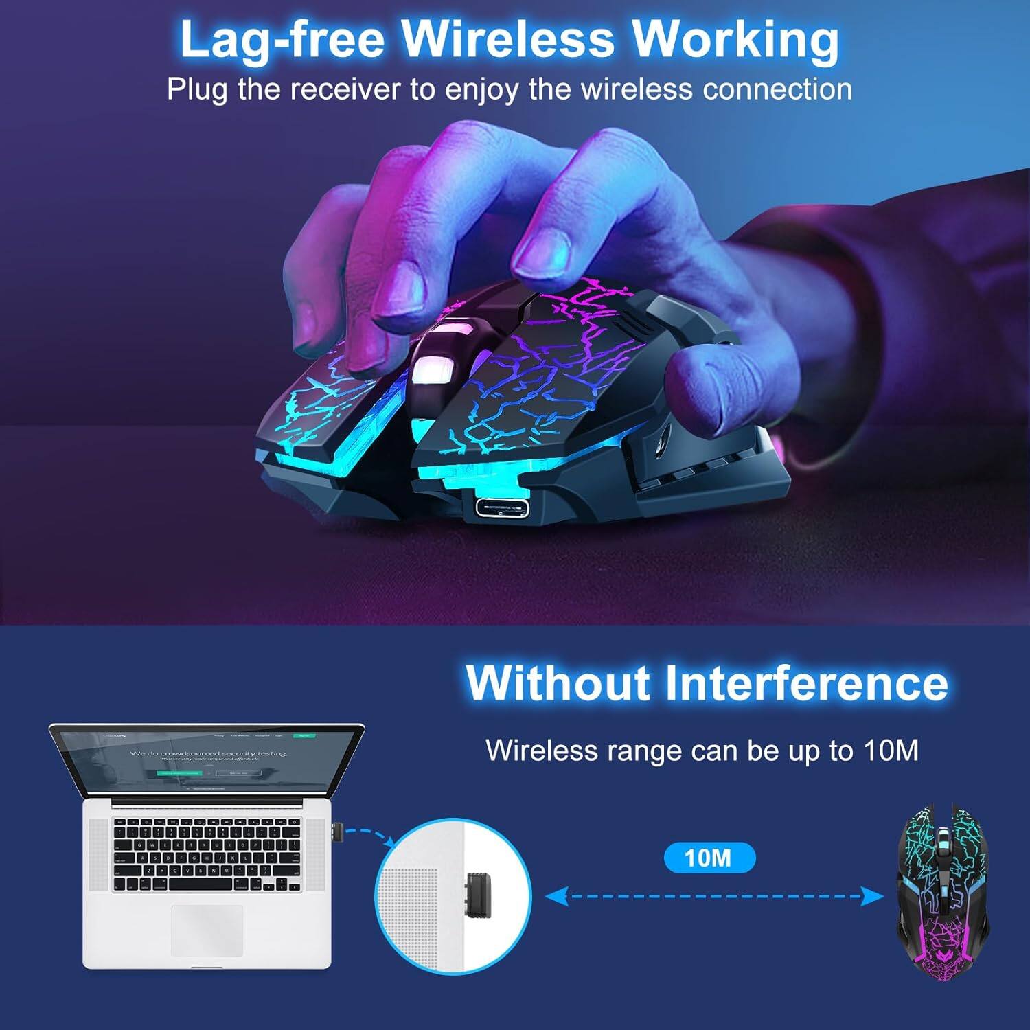 Lag-free Wireless Working  
Plug the receiver to enjoy the wireless connection  

Without Interference  
Wireless range can be up to 10M