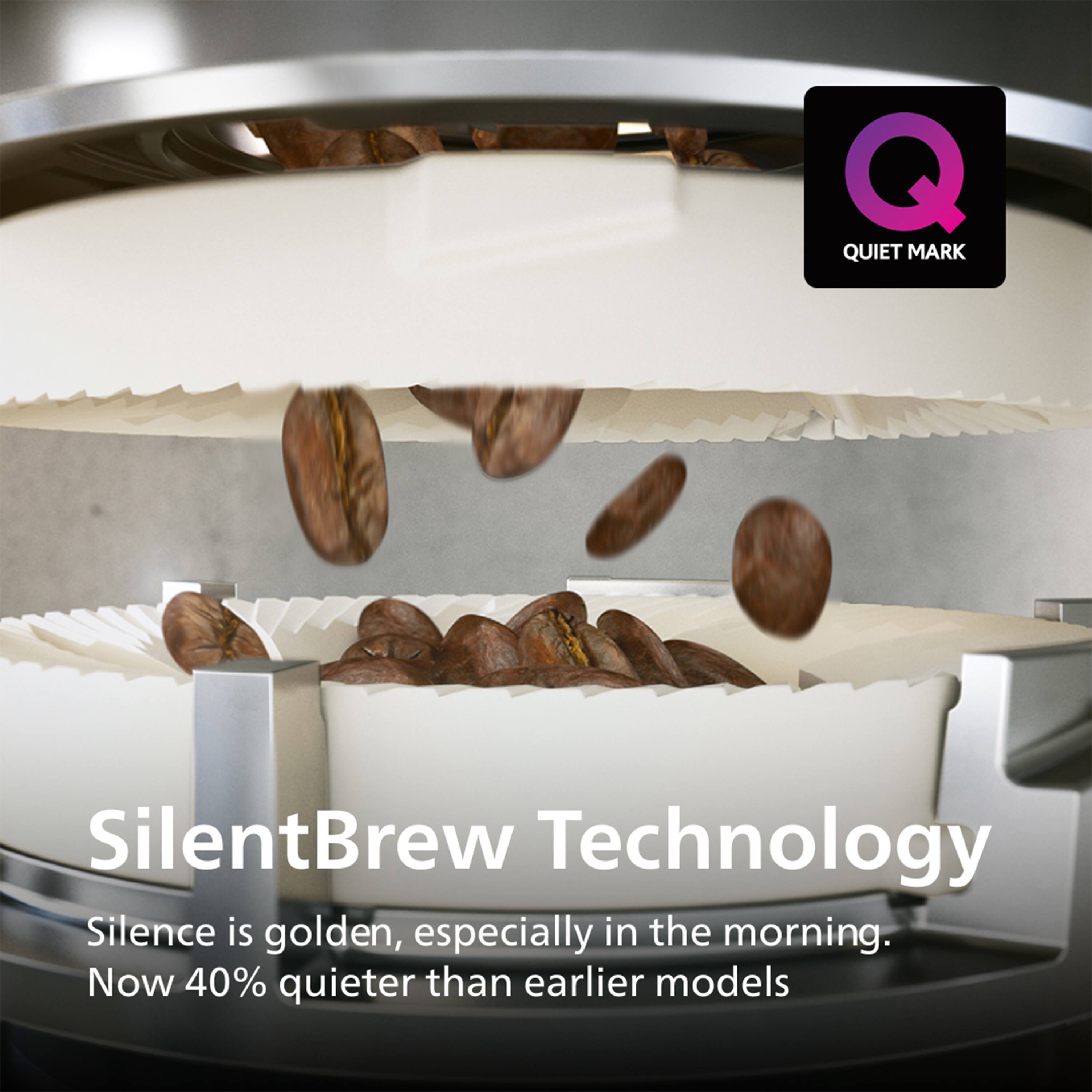 SilentBrew Technology  
Silence is golden, especially in the morning.  
Now 40% quieter than earlier models  

Quiet Mark