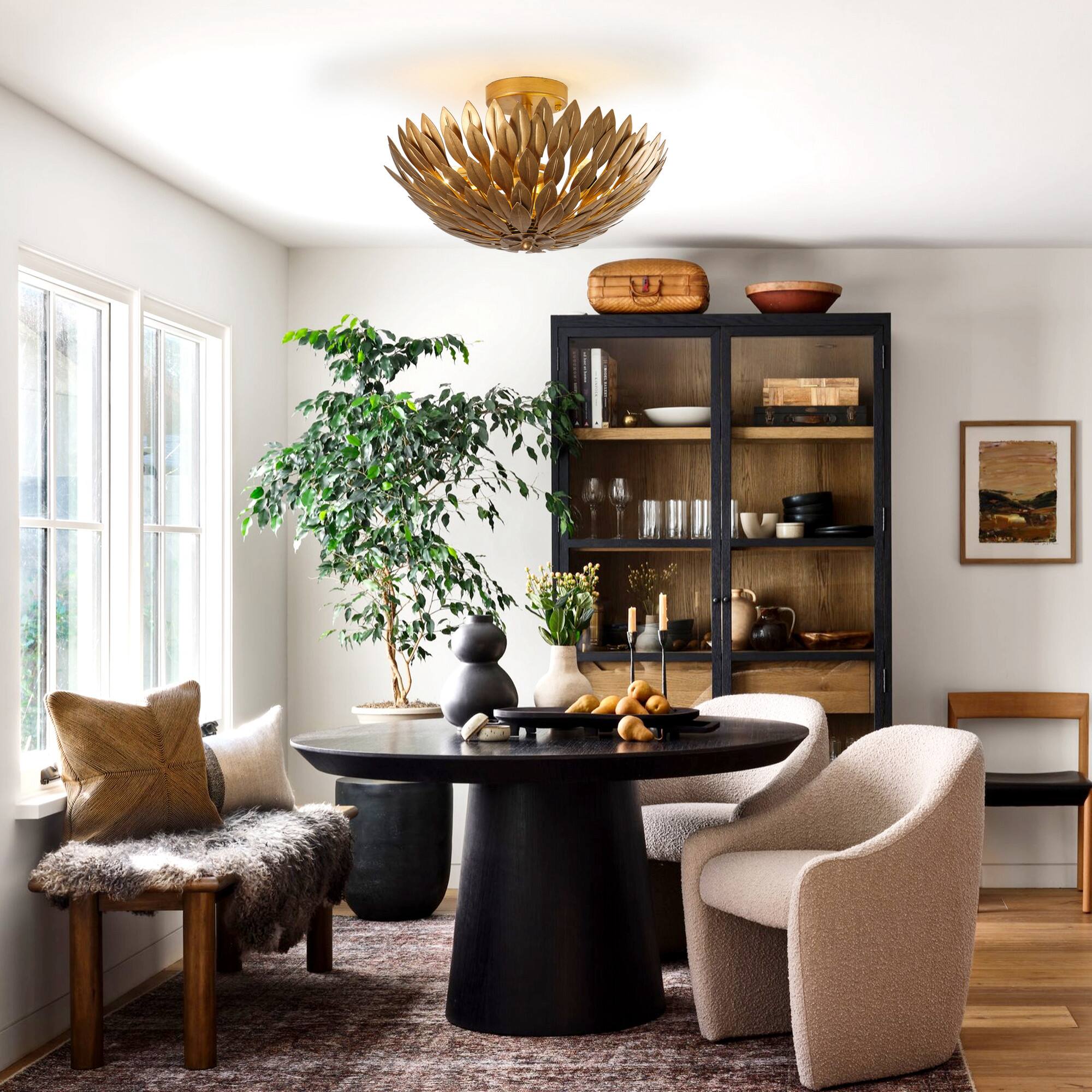 Angle. Parrot Uncle - 16 Inch 3-Light Farmhouse Golden Semi-Flush Mount Ceiling Lighting - Gold.