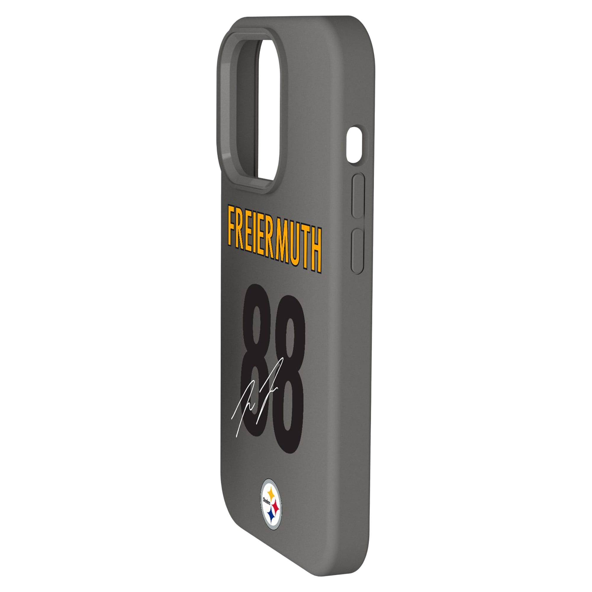 Alt View 1. Keyscaper - Pat Freiermuth Gray Pittsburgh Steelers Ready Soft Touch iPhone Case - 14 Plus - Gray.