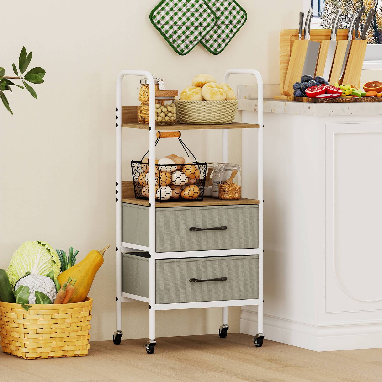 Alt View 3. Costway - Costway 1 PCS Rolling Utility Storage Cart with 2 Open Shelves and 2 Fabric Drawers for Bedroom - Multicolour.