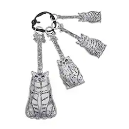 Ganz - Cats Zinc Metal Food Grade Measuring Spoons Decorative Kitchen Baking Cooking Tools 5.25 Inches - Silver