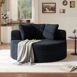 Yardgrace - Oversized Round Lazy Sofa Chair,Corduroy Deep Seat Single Sleeper Sofas, Upholstered Chaise, Cloud Couch for Living Room - Black