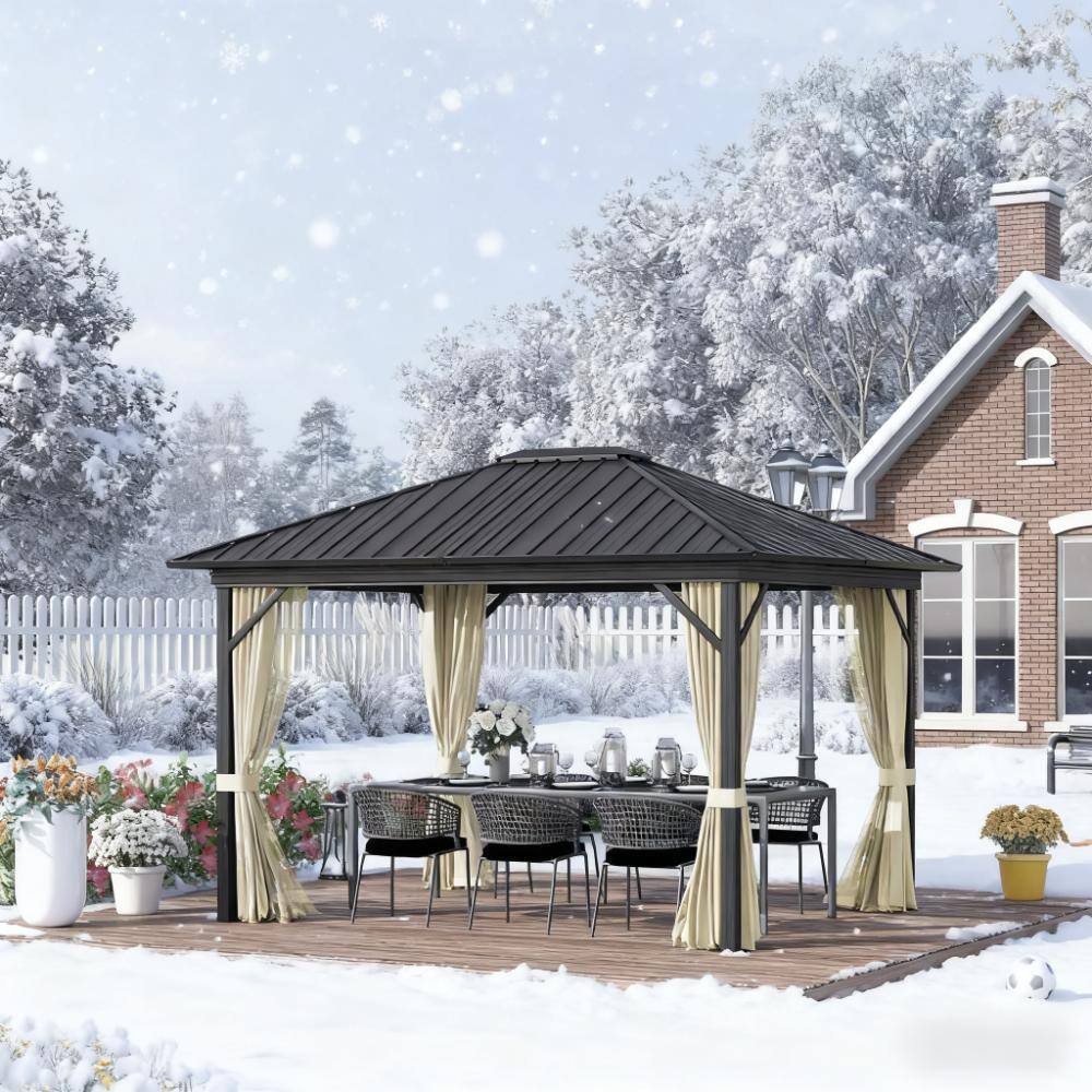 Alt View 1. APRILSOUL - Gazebo with Curtains Netting 11.9 x 9.8IN Metal Roof Gazebo Canopy with Aluminum Frame and Top Hook Cream.