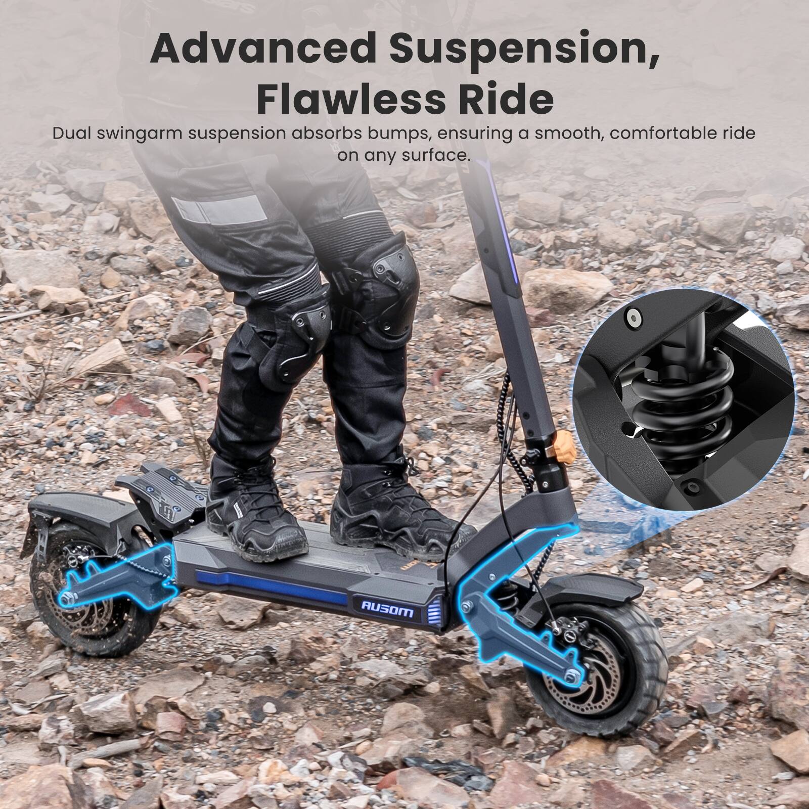 Advanced Suspension, Flawless Ride

Dual swingarm suspension absorbs bumps, ensuring a smooth, comfortable ride on any surface.