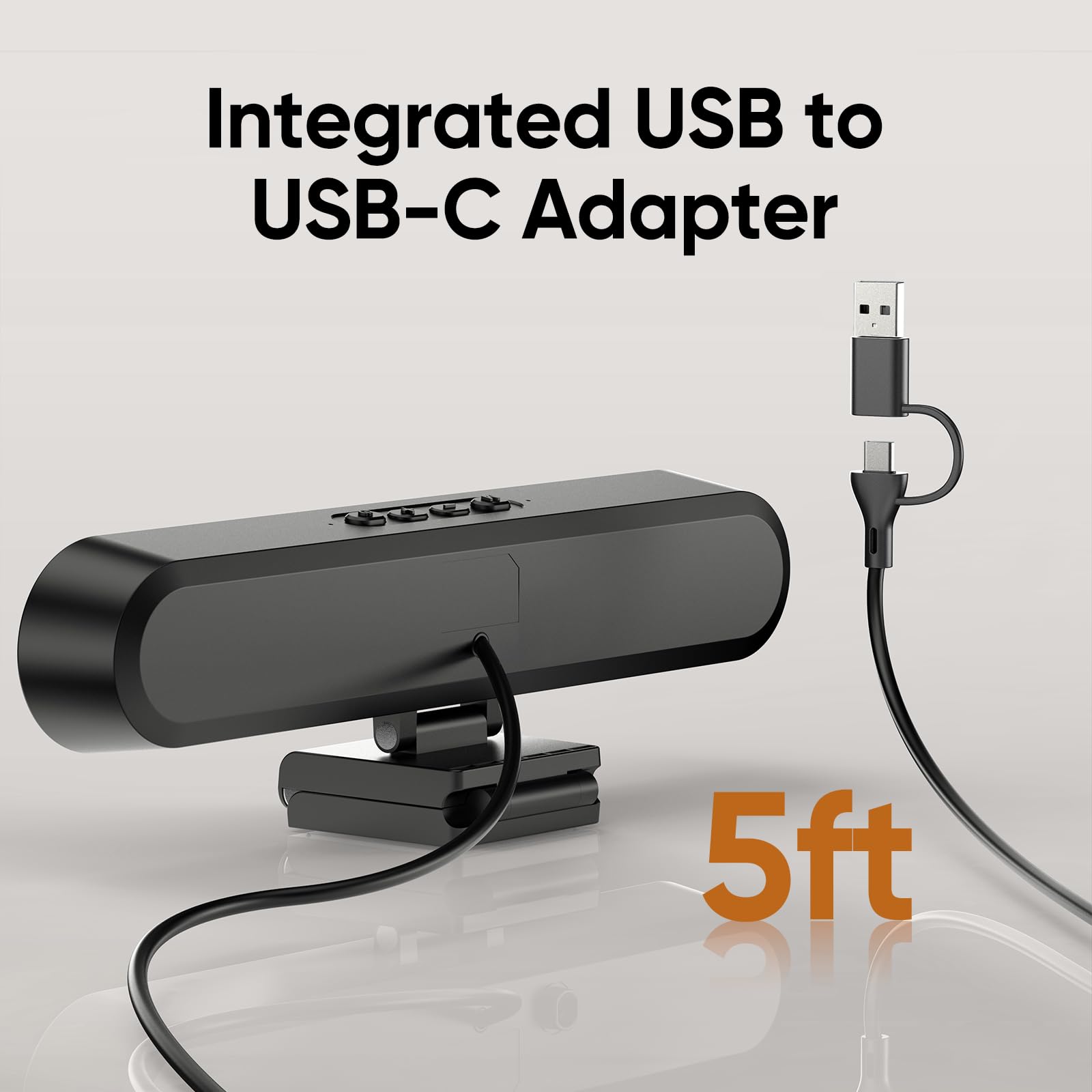 Integrated USB to USB-C Adapter 5ft