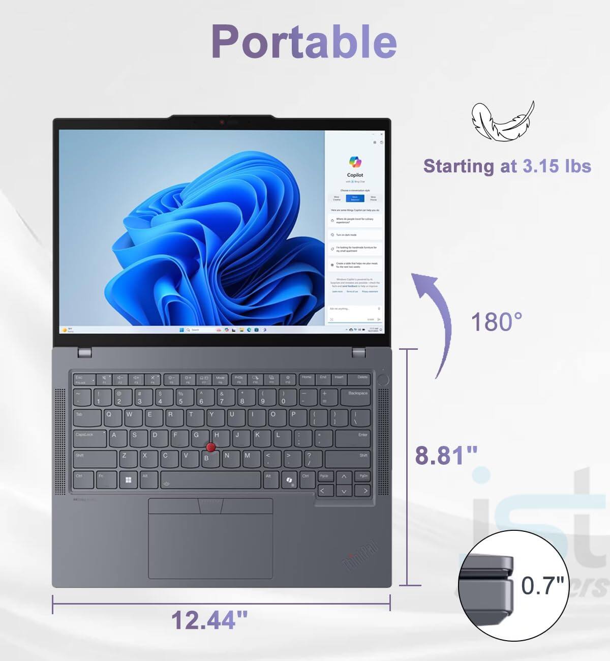 Portable  
Starting at 3.15 lbs  
180°  
8.81"  
12.44"  
0.7"