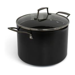 BLU - Blu. Cookware 8.5QT Stock Pot with Double Strainer Lid, Non-Toxic - Black